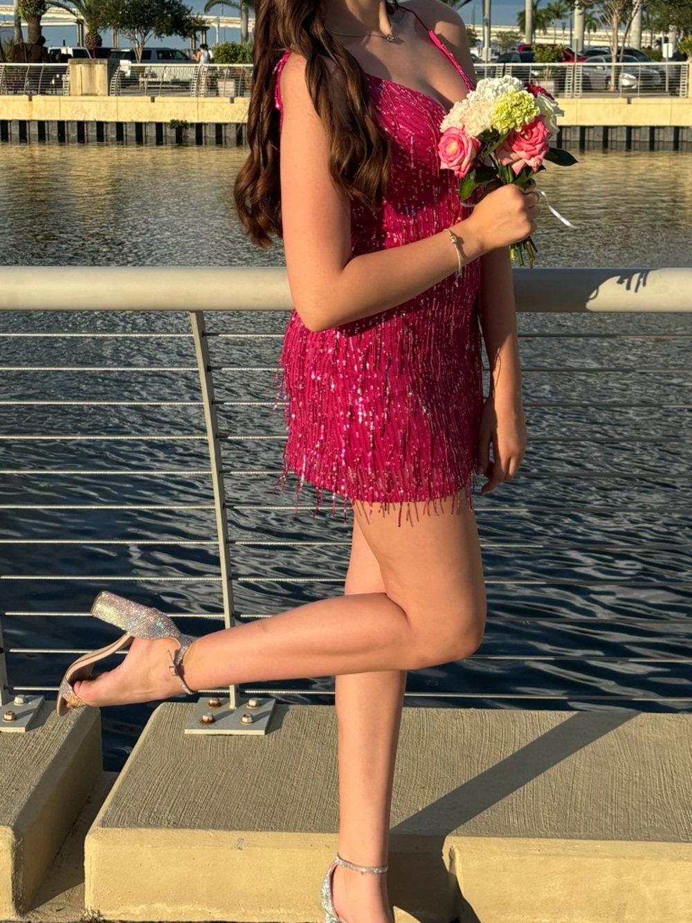 Fuchsia Sequin Fringe Mini Dress - Women